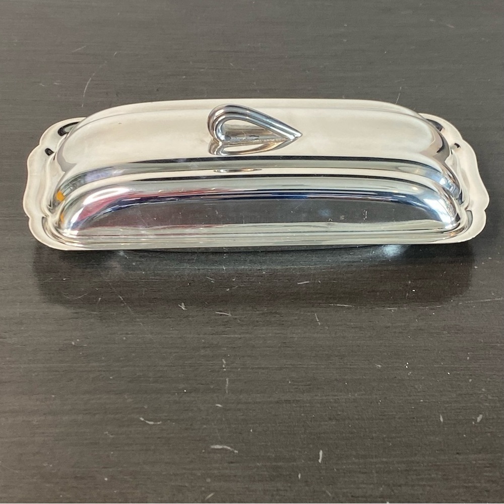 BRISTOL SILVER by POOLE Silver Plate Vintage Covered Butter Dish w Glass Insert
